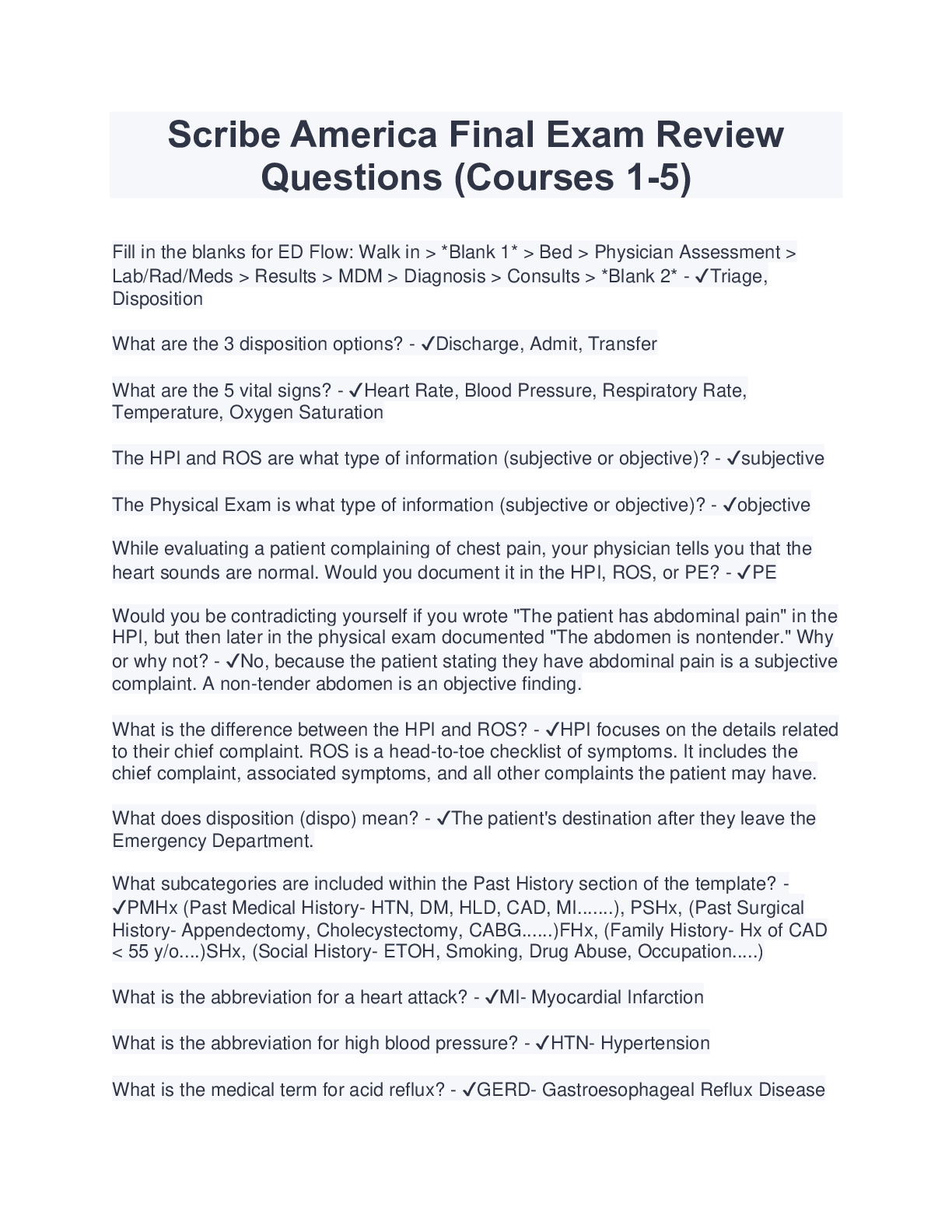 Scribe America Final Exam Review Questions (Courses 15) Latest 2023/2024 Browsegrades